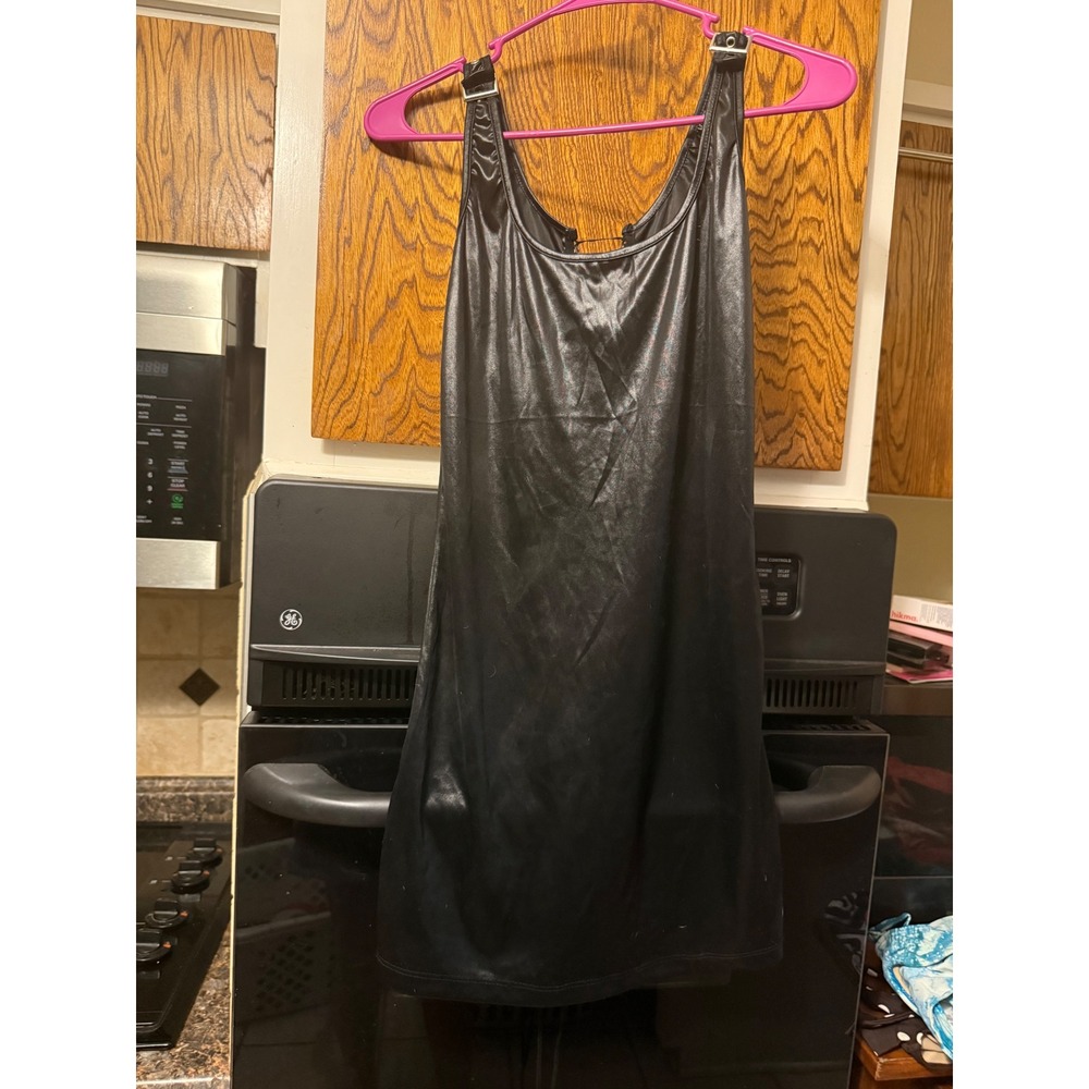 Black Faux Leather LaceUp Back Mini Dress Buckle Straps Edgy Clubwear Sleeveless